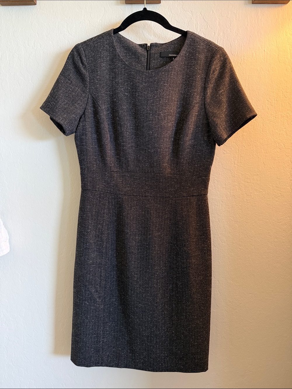 Amanda & Chelsea Charcoal Tweed-Effect Short Sleeve Sheath Dress